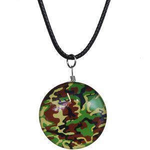 Green Camo Murano Glass Cord Necklace